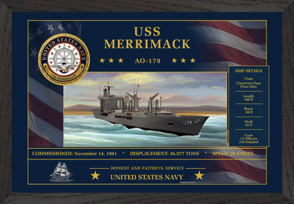 USS Merrimack AO-179 Framed Patriotic Art