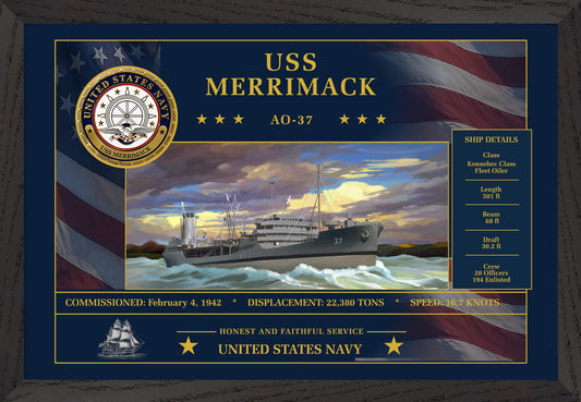 USS Merrimack AO-37 Framed Patriotic Art