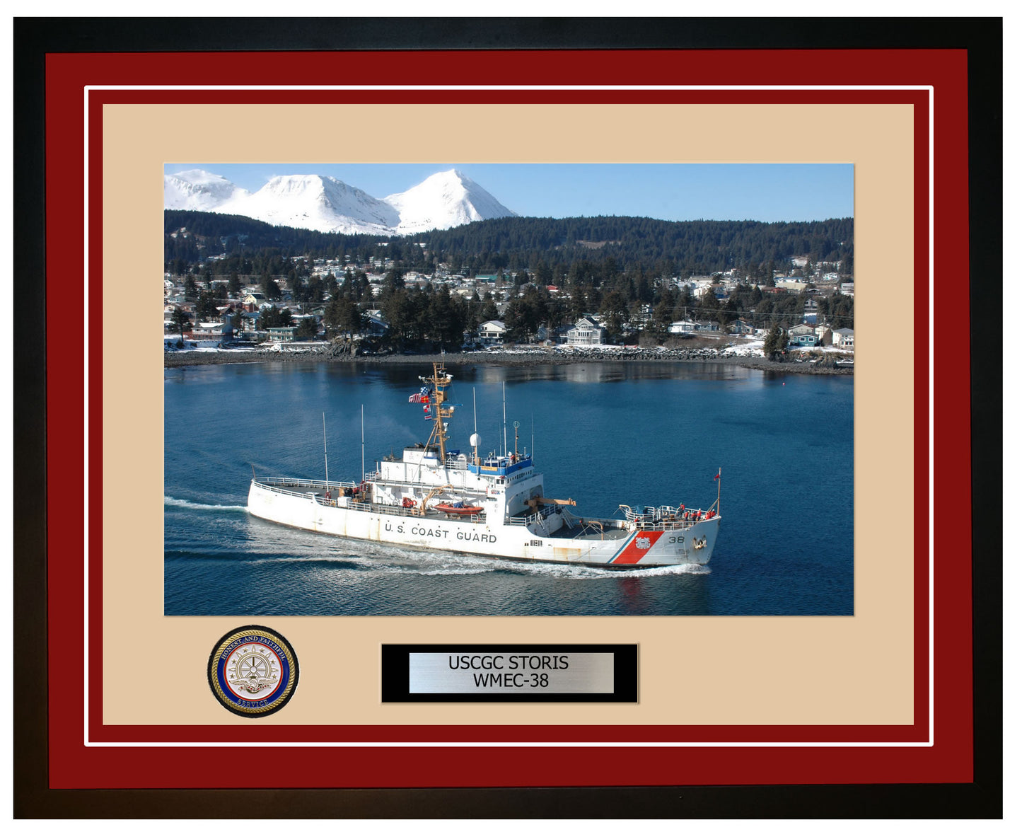 USCGC STORIS WMEC 38 Framed Coast Guard Ship Photo Burgundy 139WMEC38
