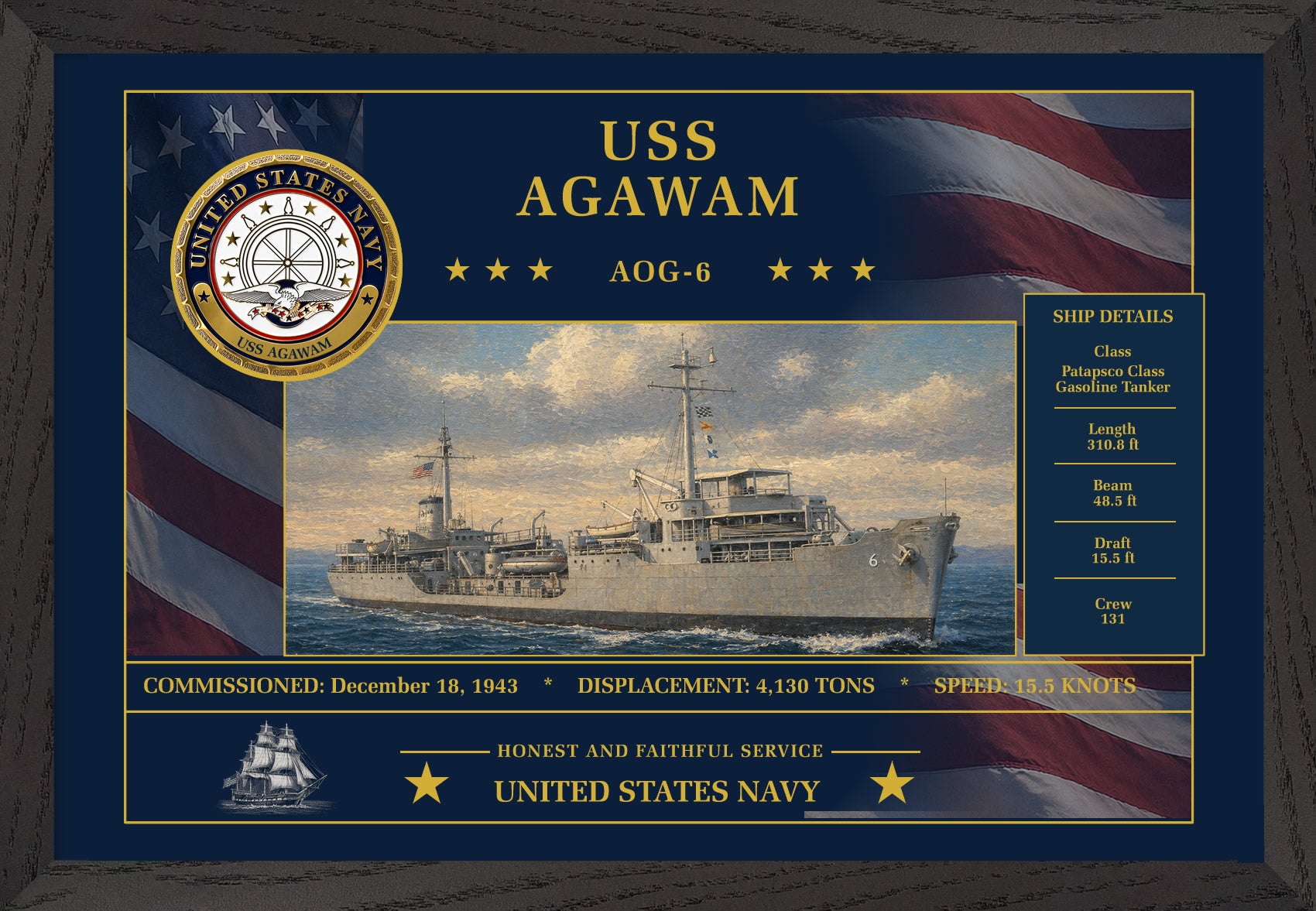 USS Agawam AOG-6 Framed Patriotic Art