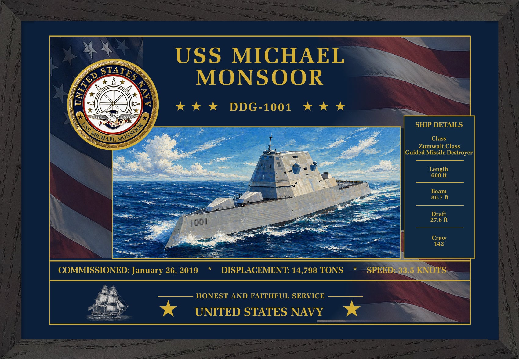 USS Michael Monsoor DDG-1001 Framed Patriotic Art