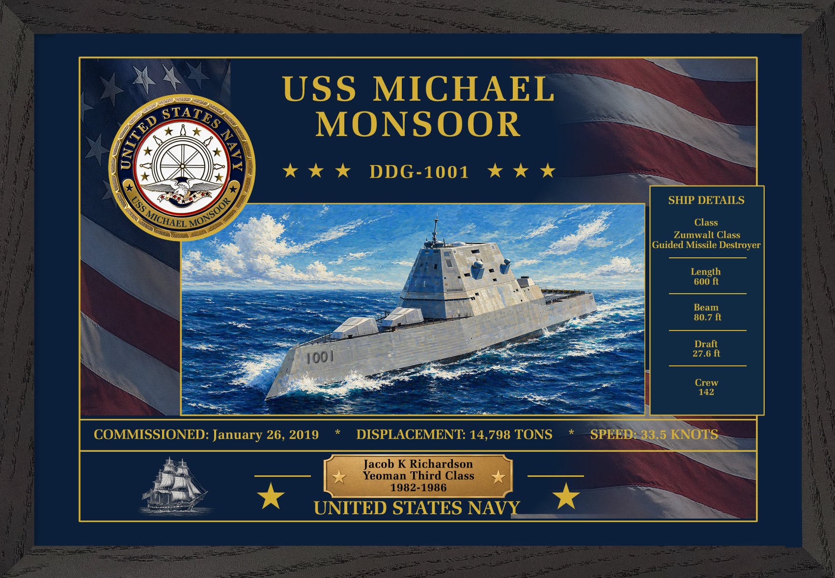 USS Michael Monsoor DDG-1001 Framed Patriotic Art