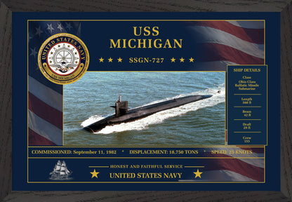 USS Michigan SSGN-727 Framed Patriotic Art
