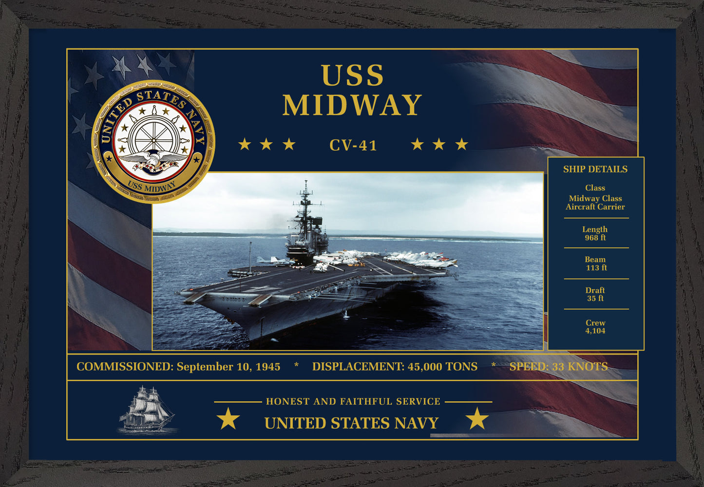 USS Midway CV-41 Framed Patriotic Art