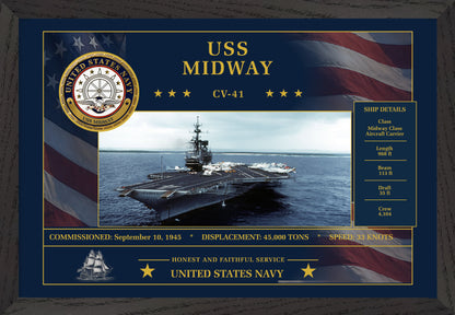 USS Midway CV-41 Framed Patriotic Art