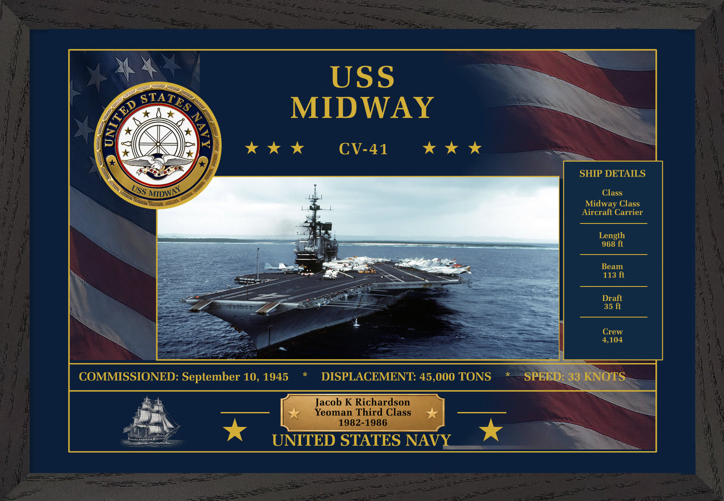 USS Midway CV-41 Framed Patriotic Art