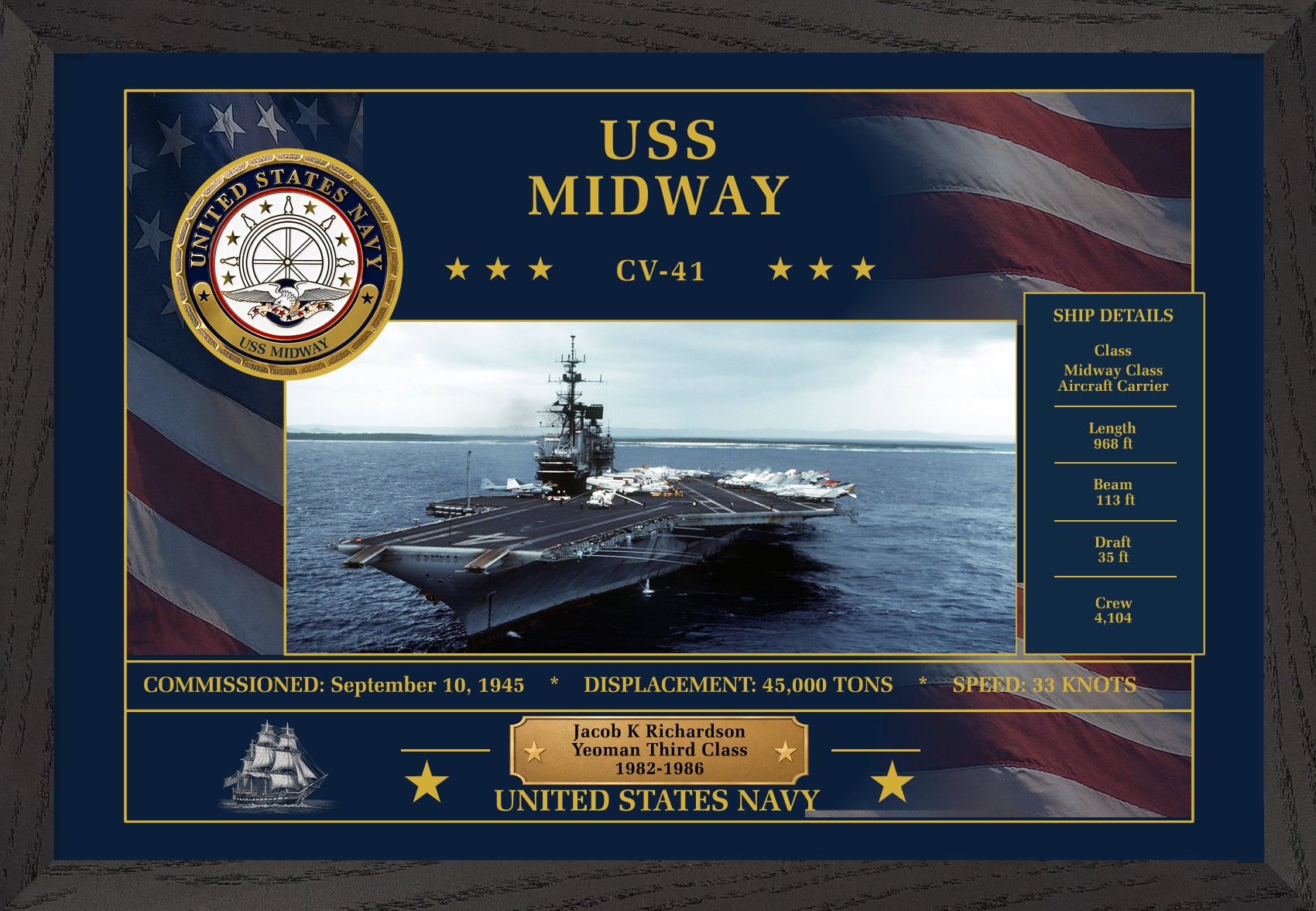 USS Midway CV-41 Framed Patriotic Art