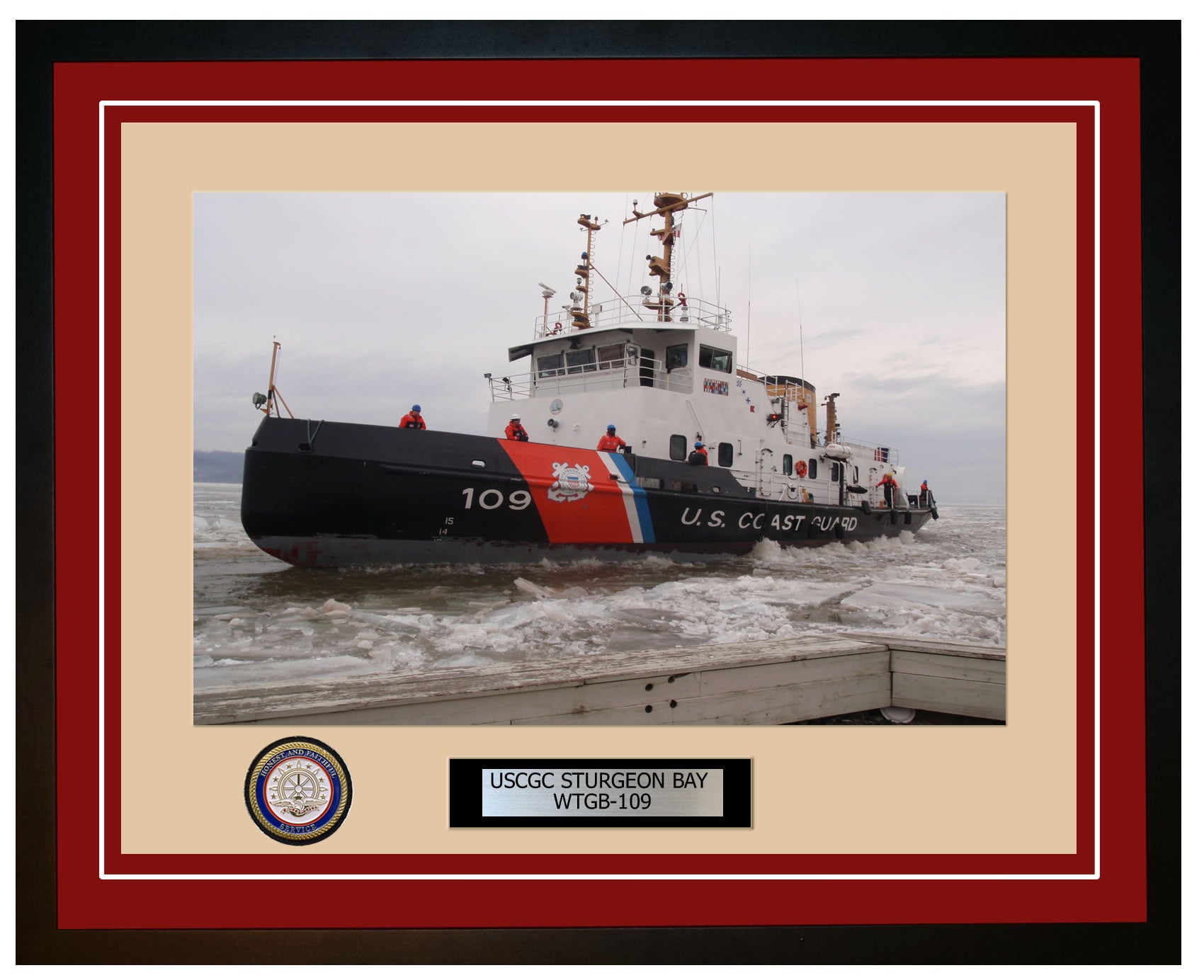 USCGC STURGEON BAY WTGB 109 Framed Coast Guard Ship Photo Burgundy 141WTGB109