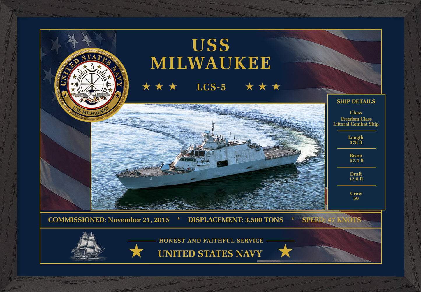 USS Milwaukee LCS-5 Framed Patriotic Art