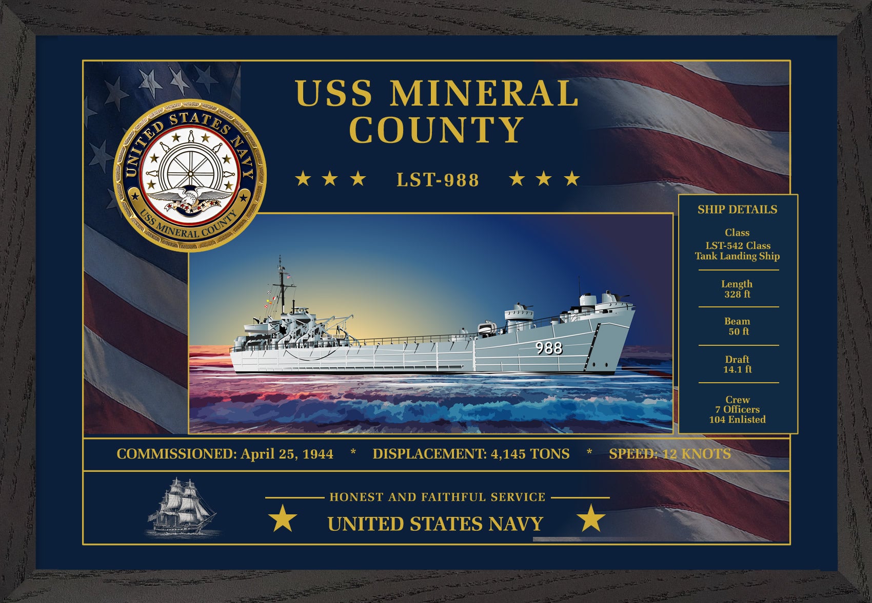 USS Mineral County LST-988 Framed Patriotic Art