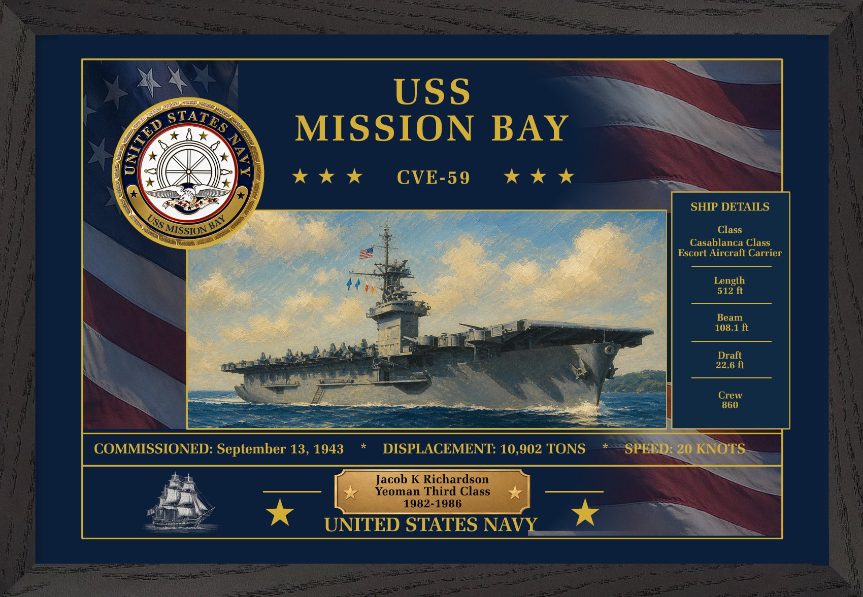 USS Mission Bay CVE-59 Framed Patriotic Art