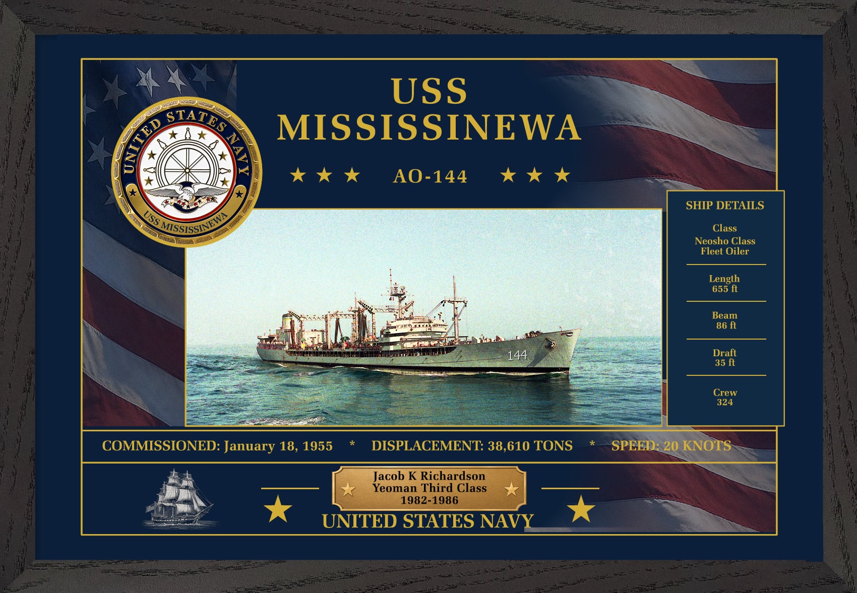 USS Mississinewa AO-144 Framed Patriotic Art