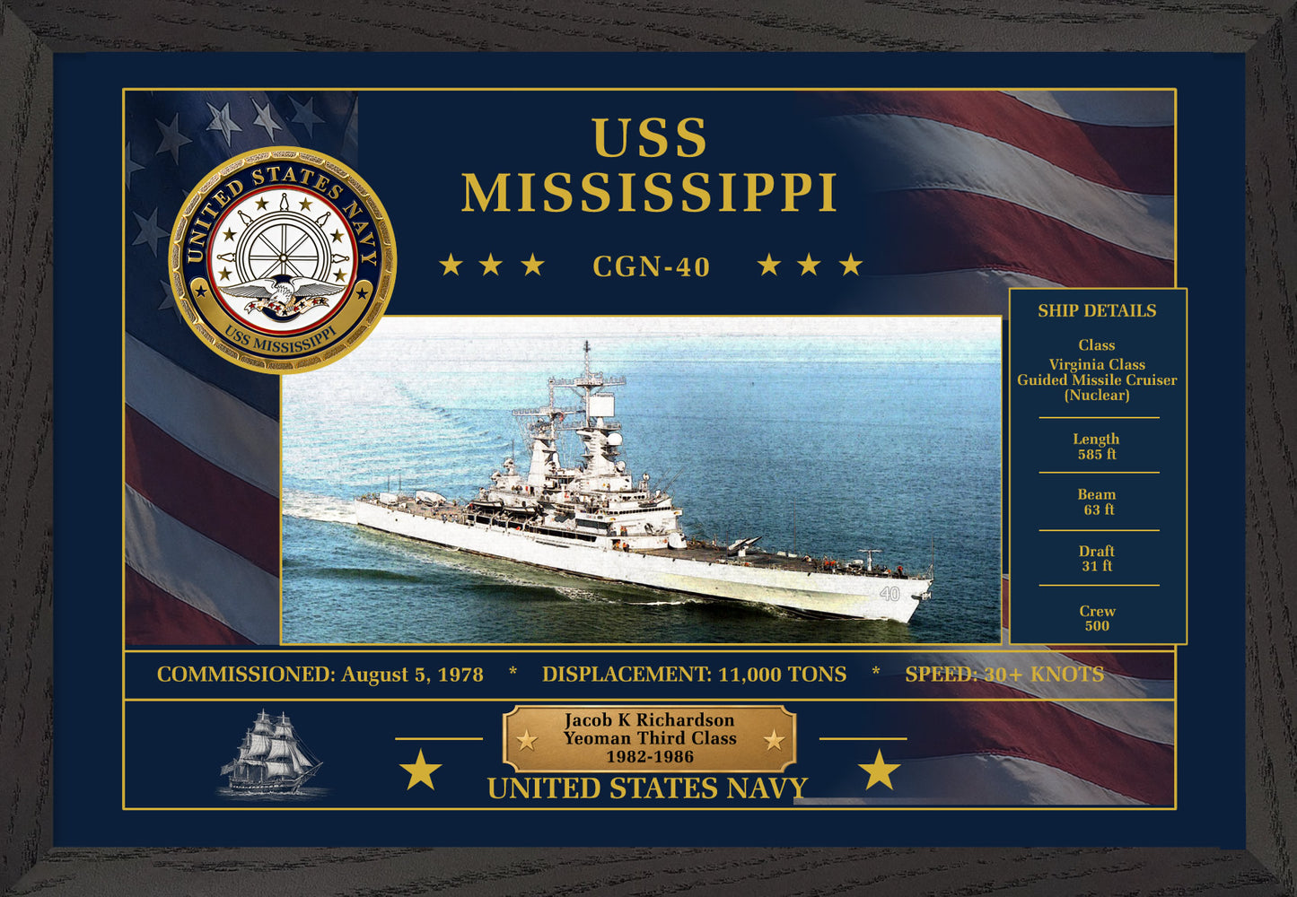 USS Mississippi CGN-40 Framed Patriotic Art