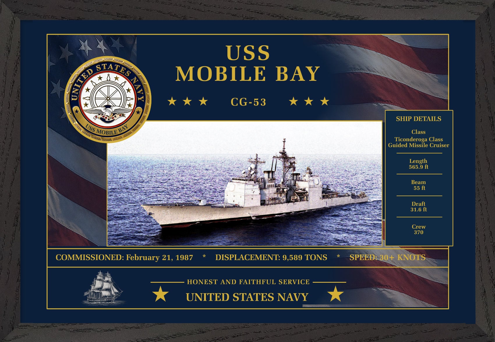 USS Mobile Bay CG-53 Framed Patriotic Art