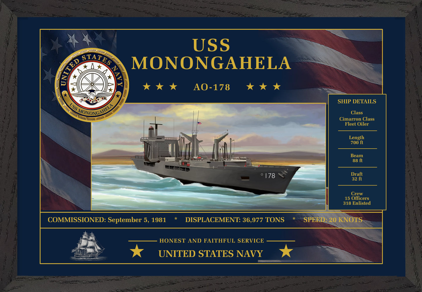 USS Monongahela AO-178 Framed Patriotic Art