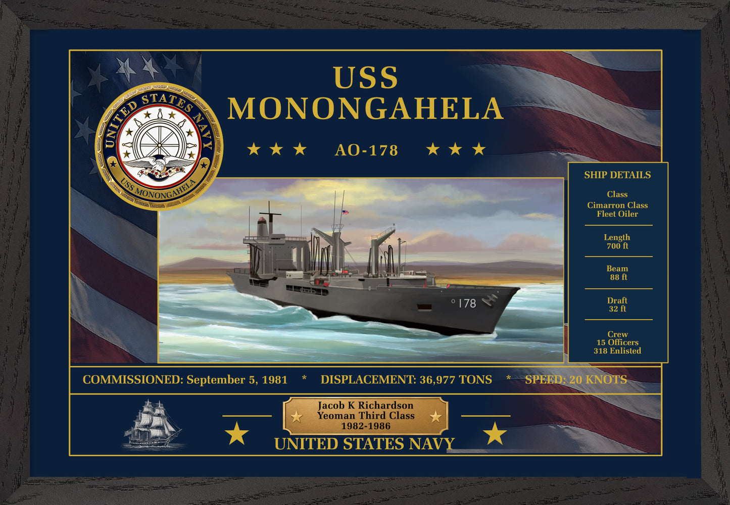 USS Monongahela AO-178 Framed Patriotic Art