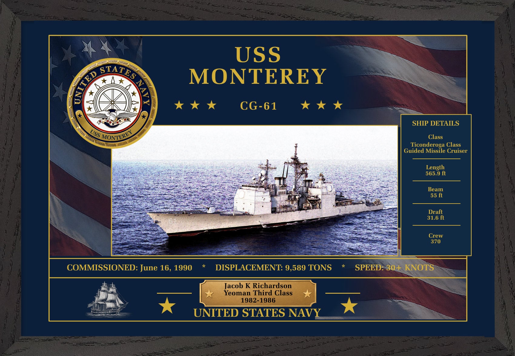USS Monterey CG-61 Framed Patriotic Art