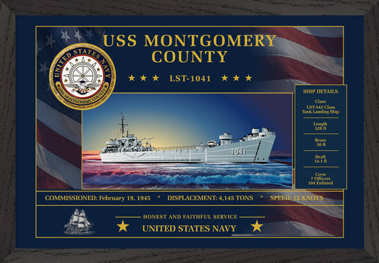 USS Montgomery County LST-1041 Framed Patriotic Art
