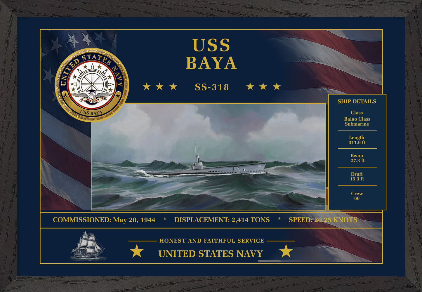 USS Baya SS-318 Framed Patriotic Art