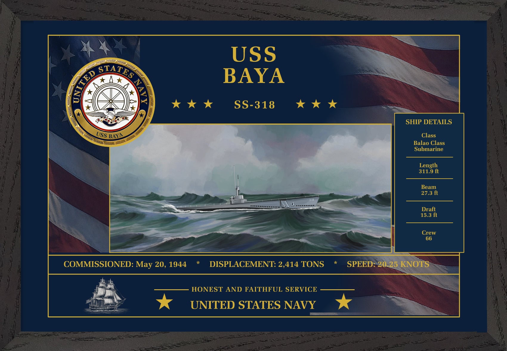 USS Baya SS-318 Framed Patriotic Art