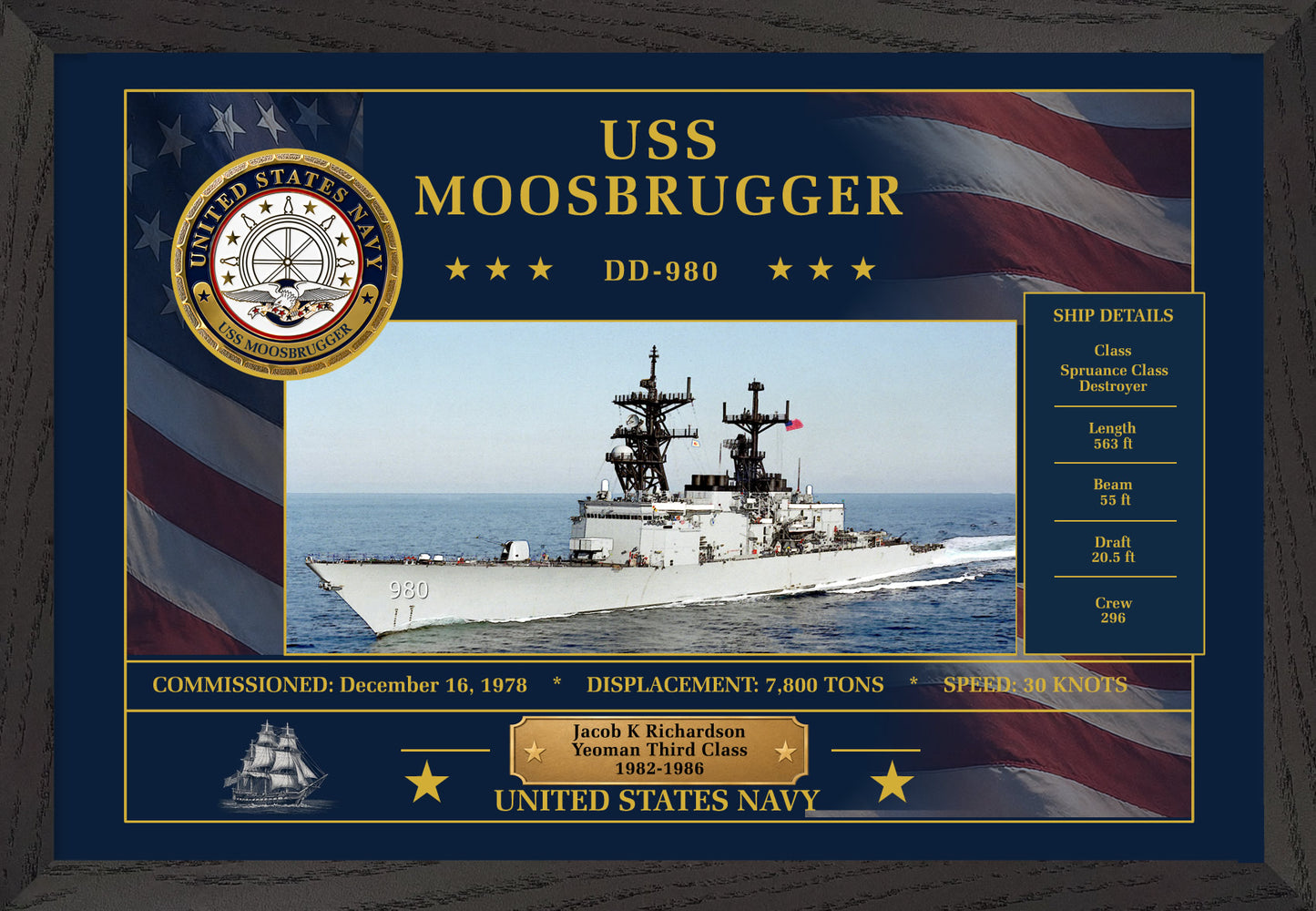 USS Moosbrugger DD-980 Framed Patriotic Art