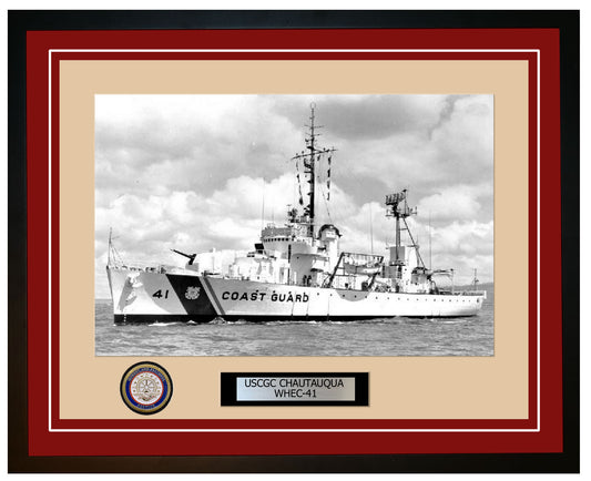 USCGC CHAUTAUQUA WHEC 41 Framed Coast Guard Ship Photo Burgundy 145WHEC41