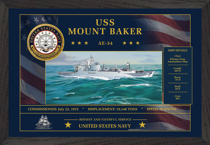 USS Mount Baker AE-34 Framed Patriotic Art
