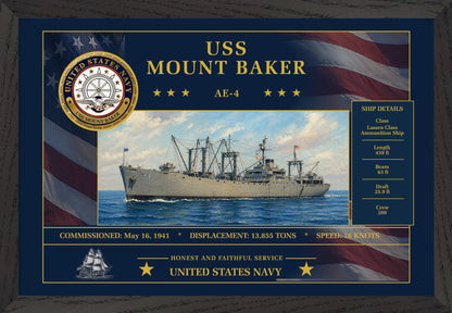 USS Mount Baker AE-4 Framed Patriotic Art
