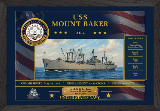 USS Mount Baker AE-4 Framed Patriotic Art