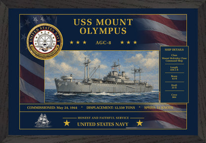 USS Mount Olympus AGC-8 Framed Patriotic Art