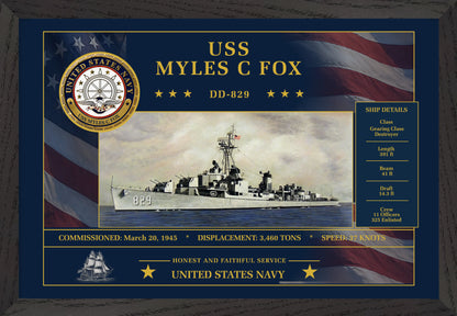 USS Myles C Fox DD-829 Framed Patriotic Art