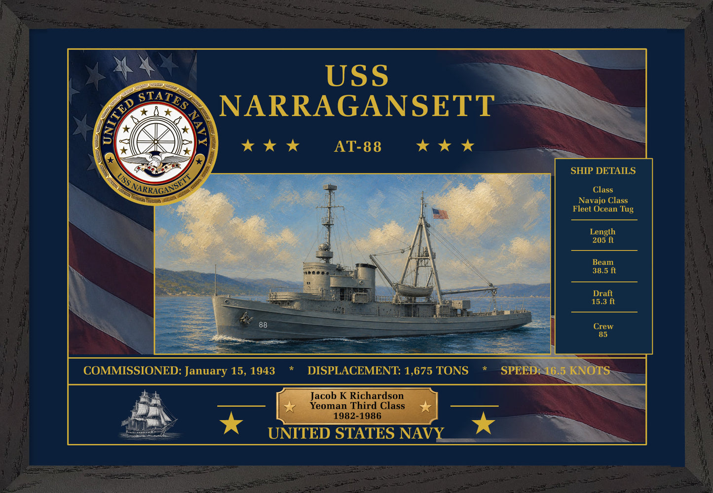 USS Narragansett AT-88 Framed Patriotic Art