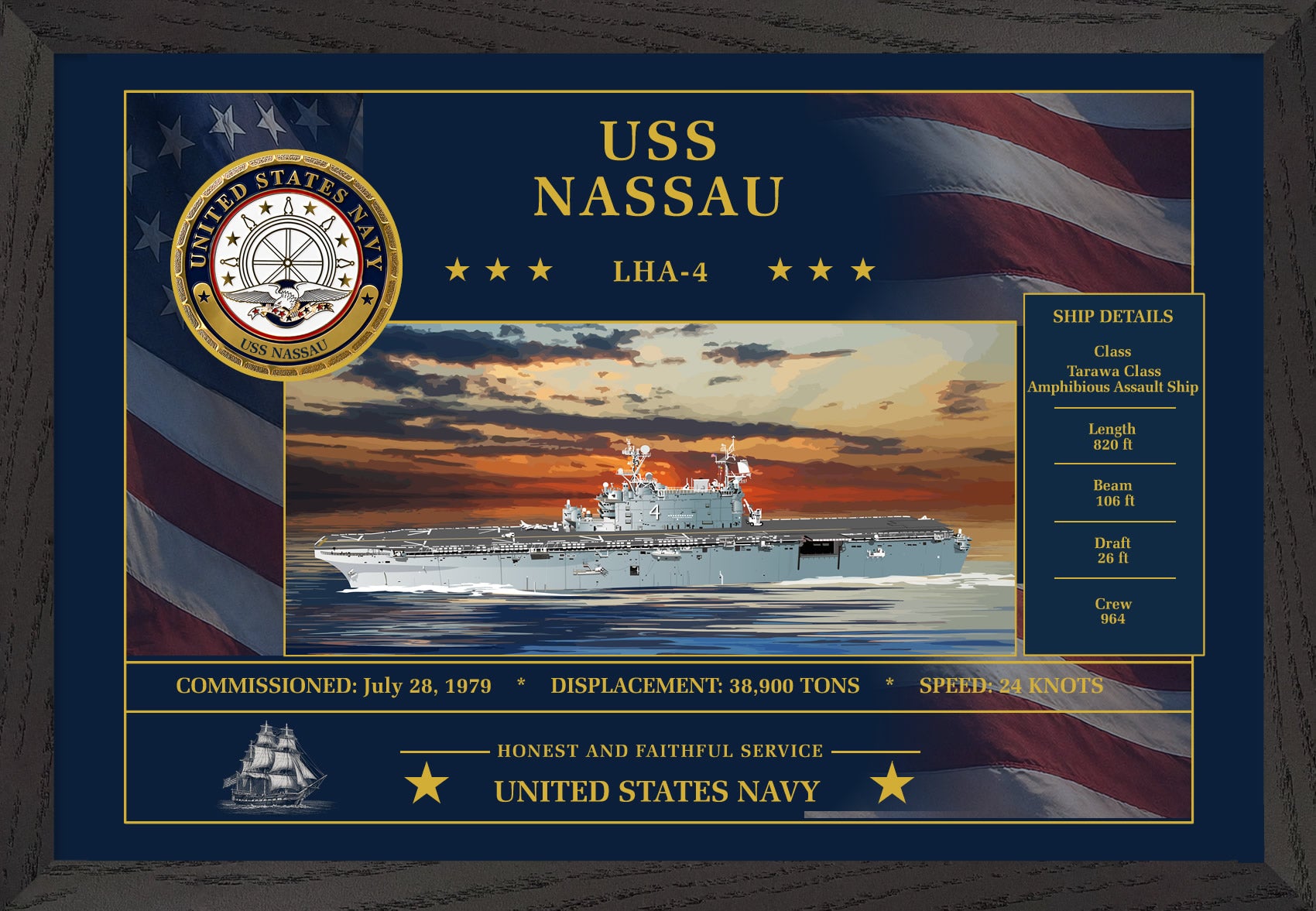 USS Nassau LHA-4 Framed Patriotic Art