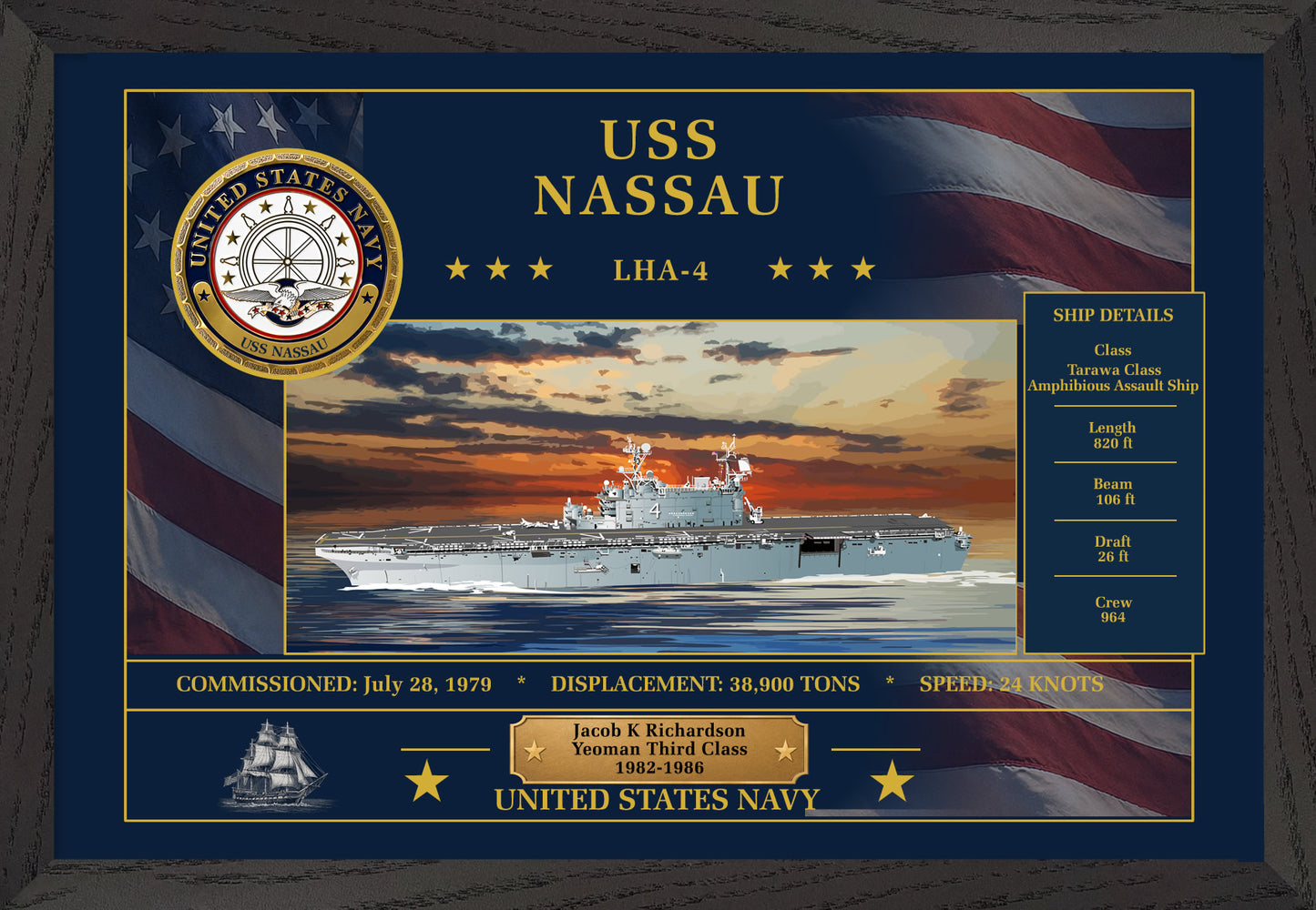 USS Nassau LHA-4 Framed Patriotic Art