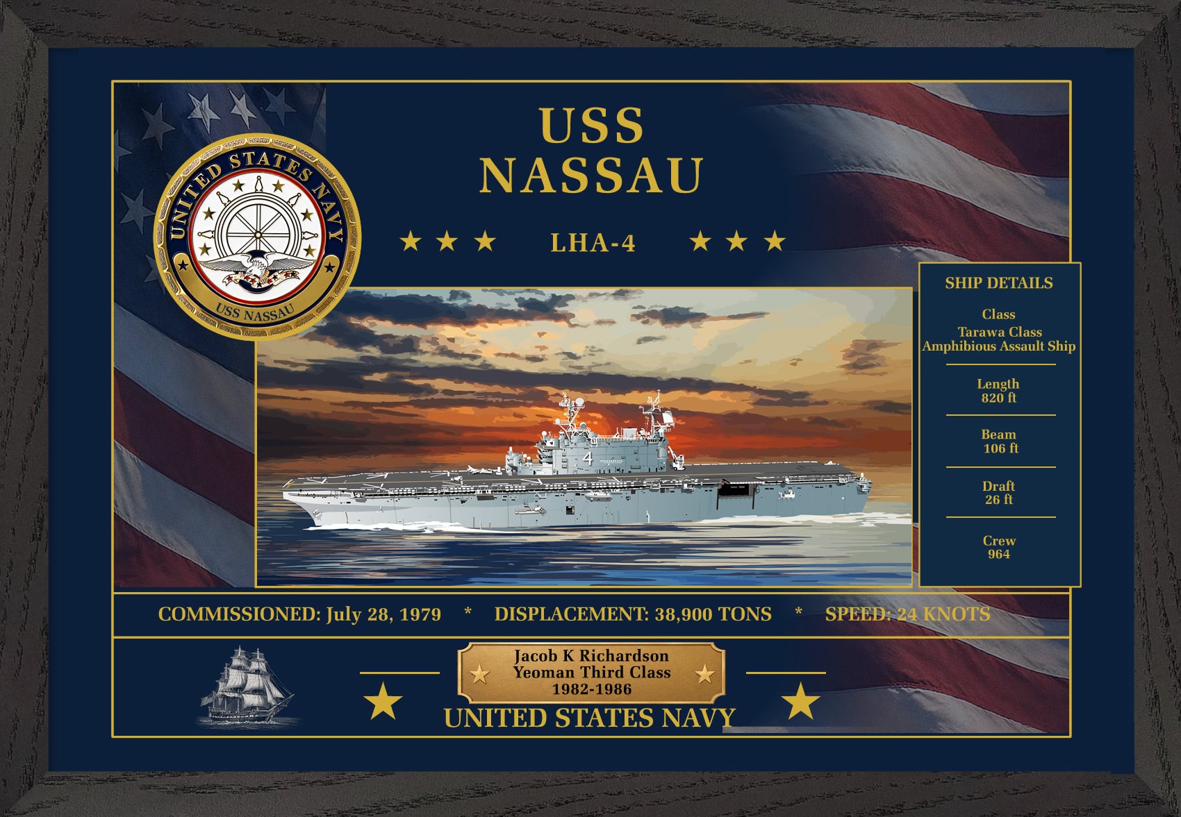 USS Nassau LHA-4 Framed Patriotic Art