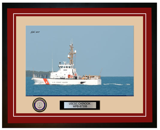 USCGC CHINOOK WPB 87308 Framed Coast Guard Ship Photo Burgundy 148WPB87308