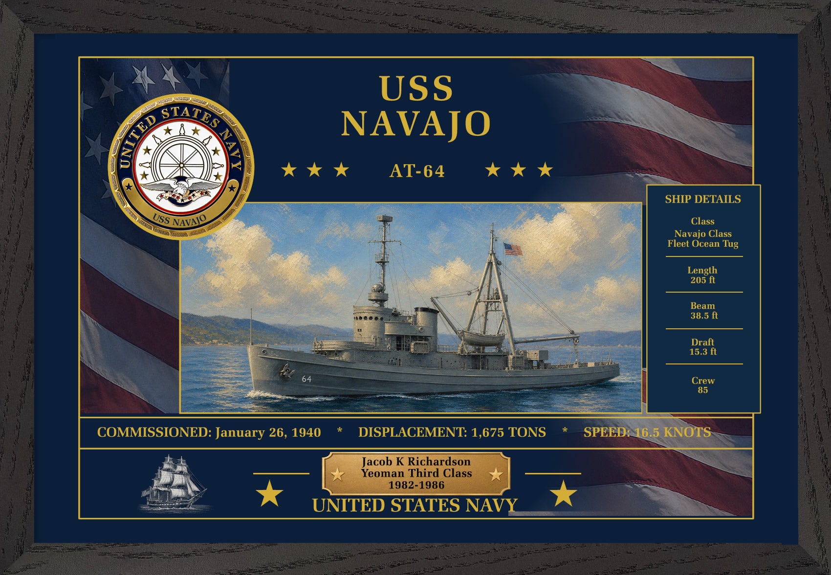 USS Navajo AT-64 Framed Patriotic Art