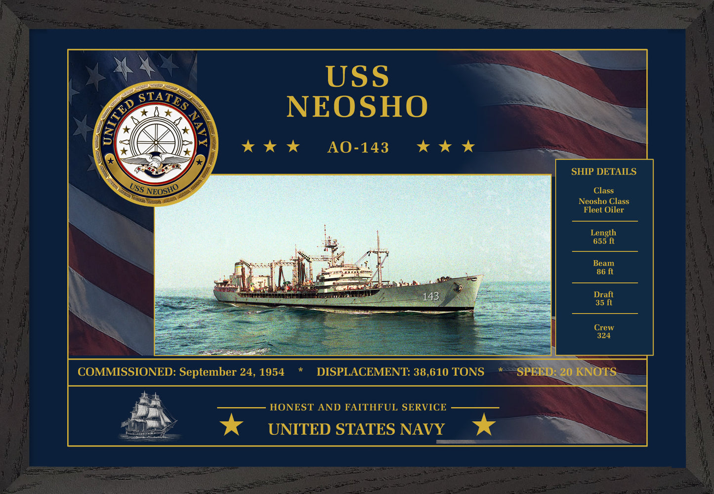 USS Neosho AO-143 Framed Patriotic Art