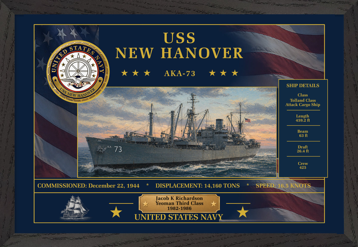 USS New Hanover AKA-73 Framed Patriotic Art