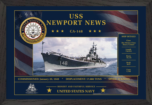 USS Newport News CA-148 Framed Patriotic Art