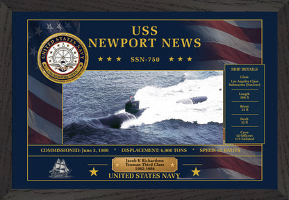 USS Newport News SSN-750 Framed Patriotic Art