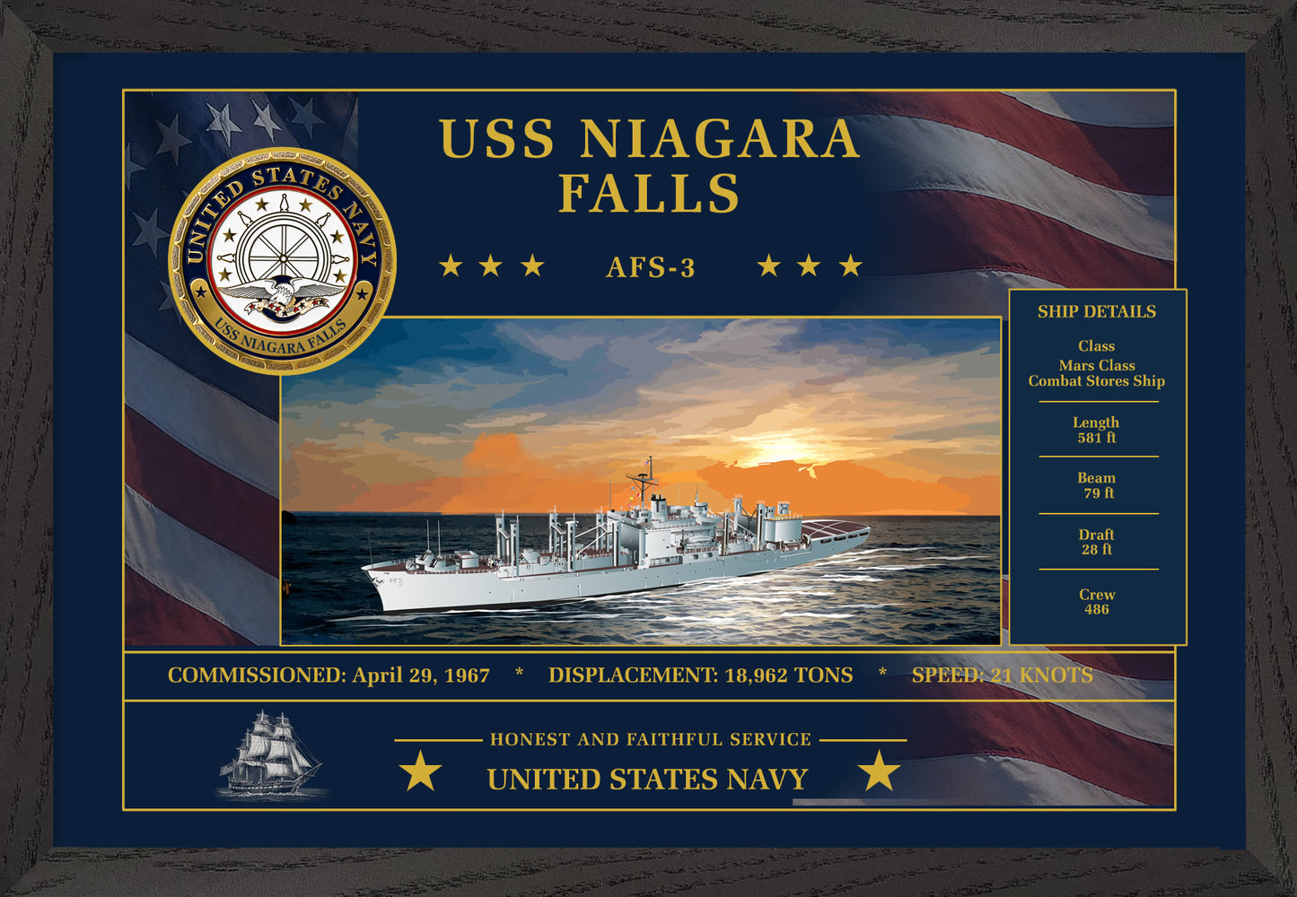 USS Niagara Falls AFS-3 Framed Patriotic Art