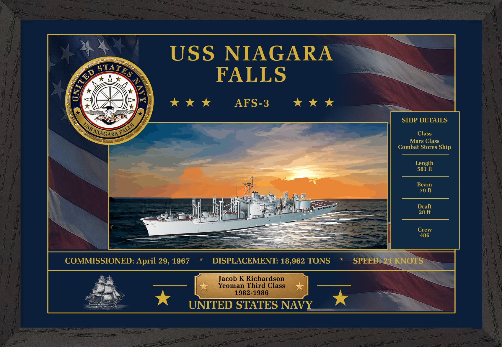 USS Niagara Falls AFS-3 Framed Patriotic Art