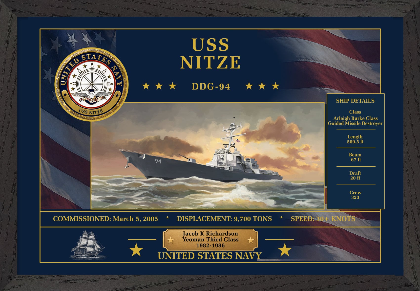 USS Nitze DDG-94 Framed Patriotic Art