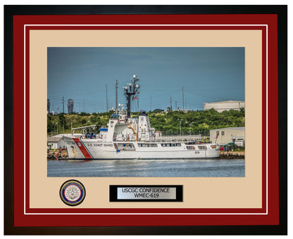 USCGC CONFIDENCE WMEC 619 Framed Coast Guard Ship Photo Burgundy 153WMEC619
