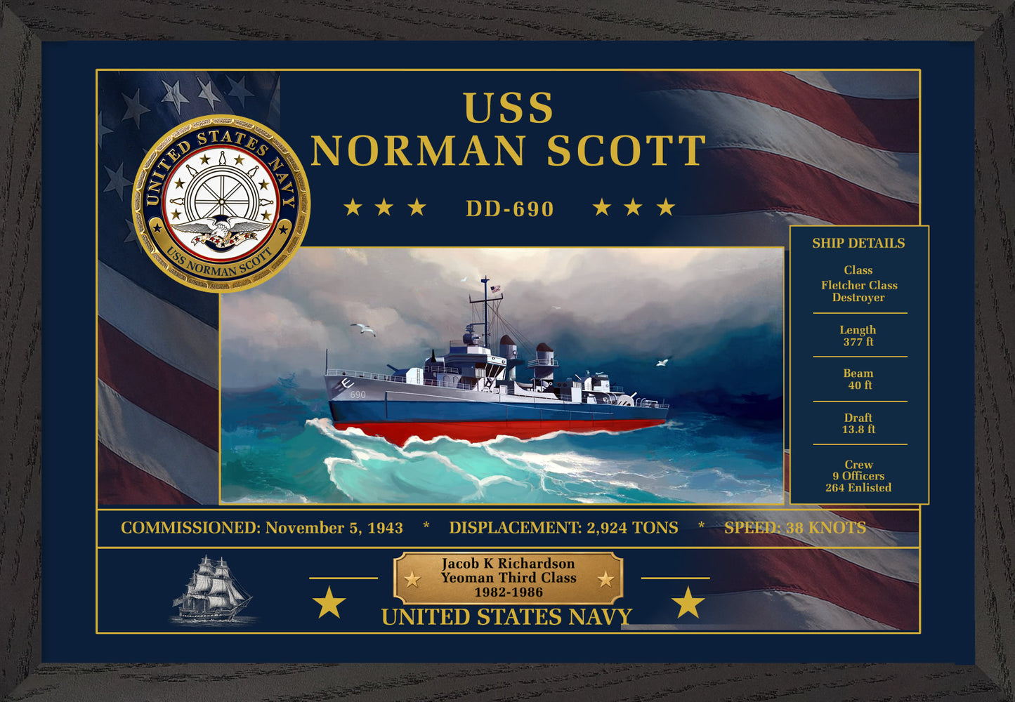 USS Norman Scott DD-690 Framed Patriotic Art