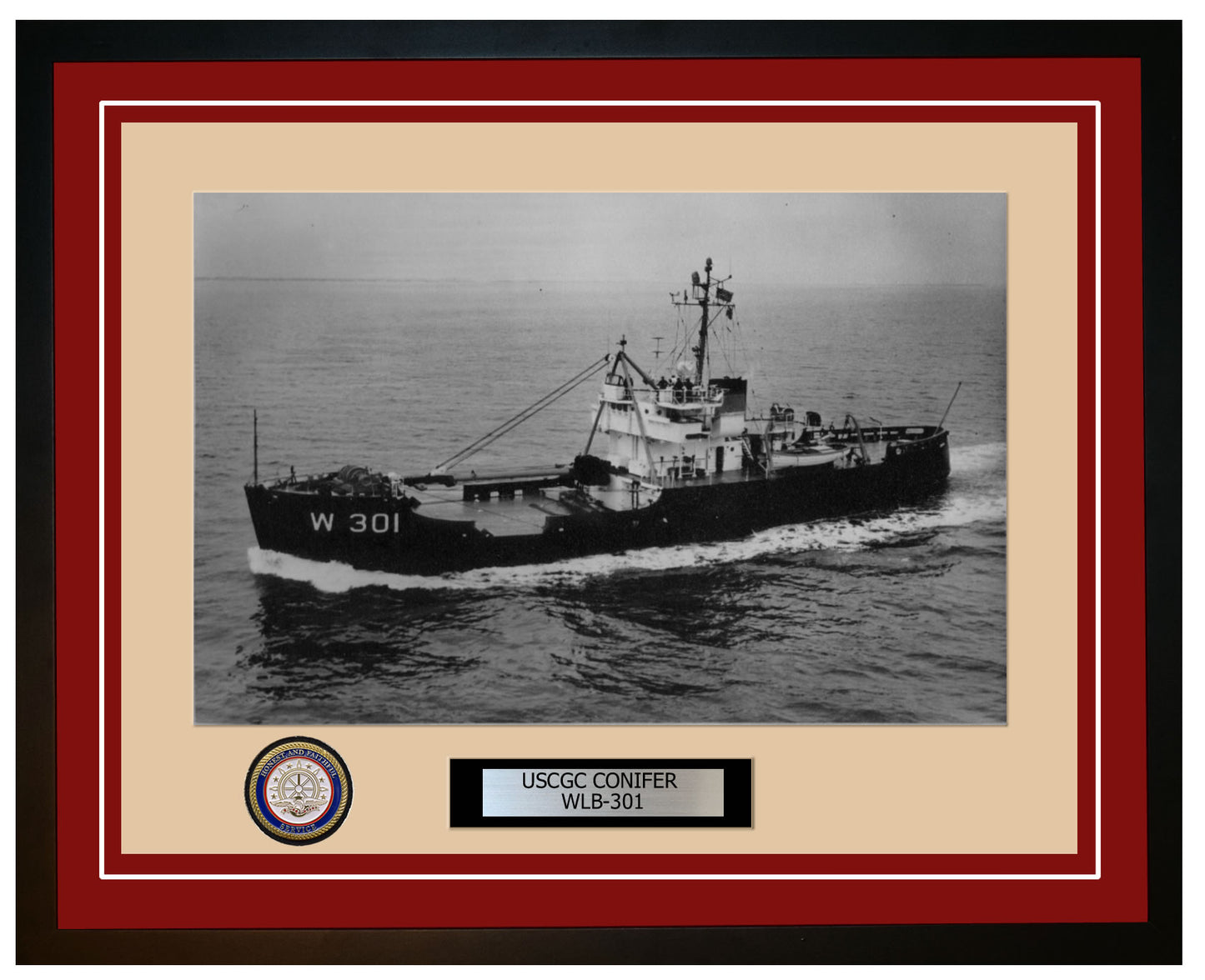 USCGC CONIFER WLB 301 Framed Coast Guard Ship Photo Burgundy 154WLB301
