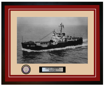 USCGC CONIFER WLB 301 Framed Coast Guard Ship Photo Burgundy 154WLB301