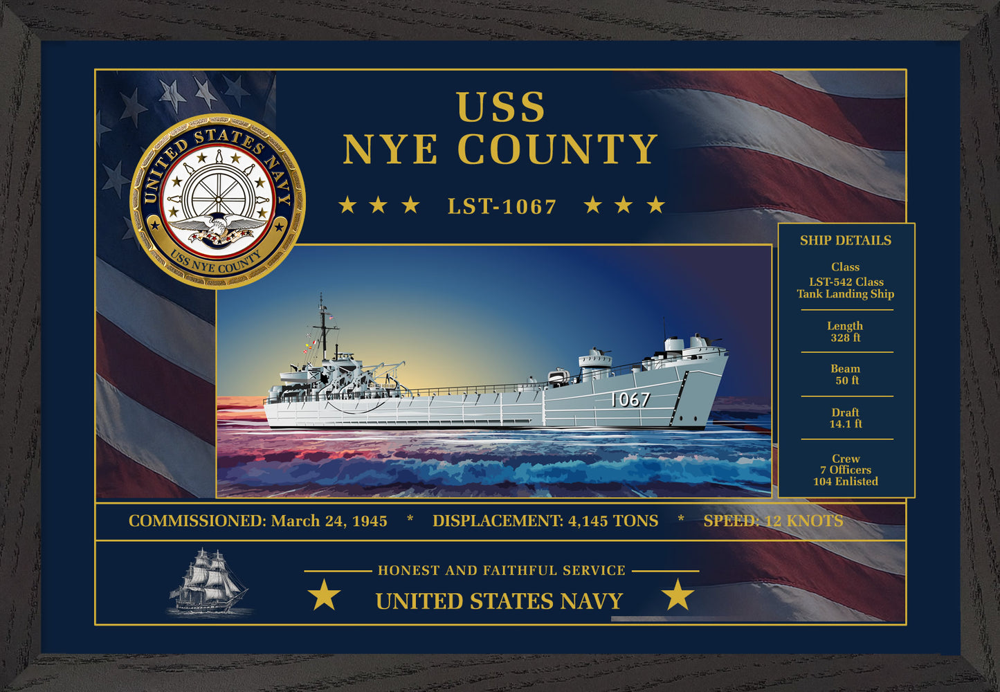 USS Nye County LST-1067 Framed Patriotic Art