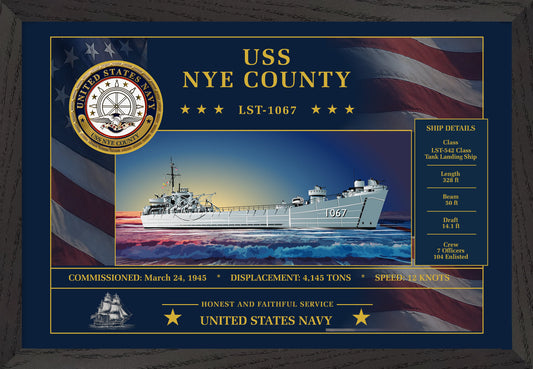 USS Nye County LST-1067 Framed Patriotic Art
